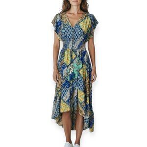 Invisible Women's Boho Dress Multicolor Smock Waist Size L/XL High-Low V-Neck